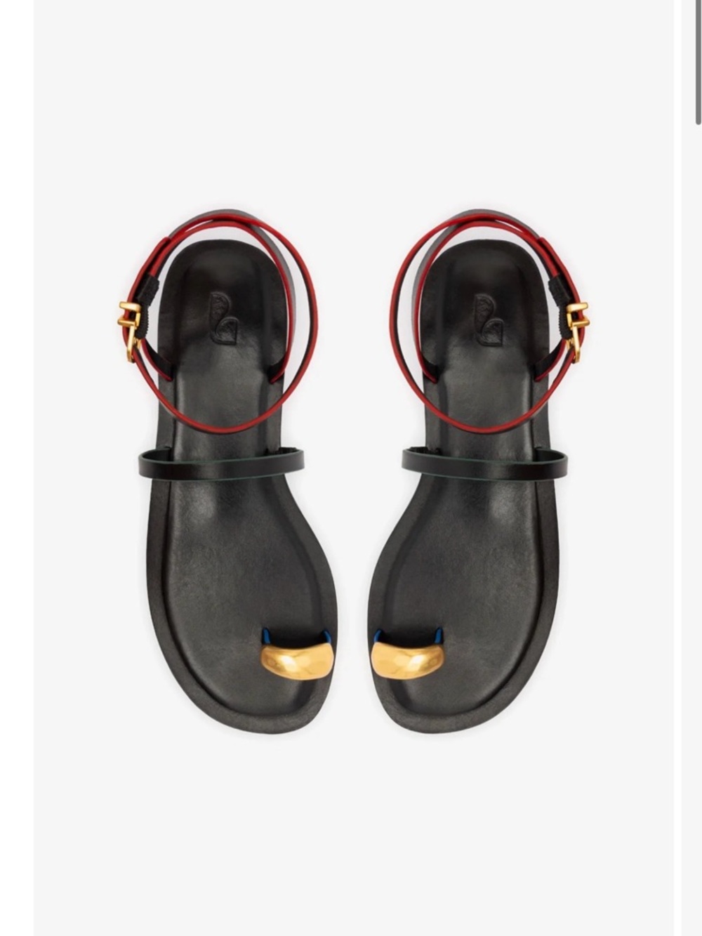 Larroude Biarritz Black Toe-Ring Ankle-Strap Sandals with Gold Accent - Picture 2 of 5